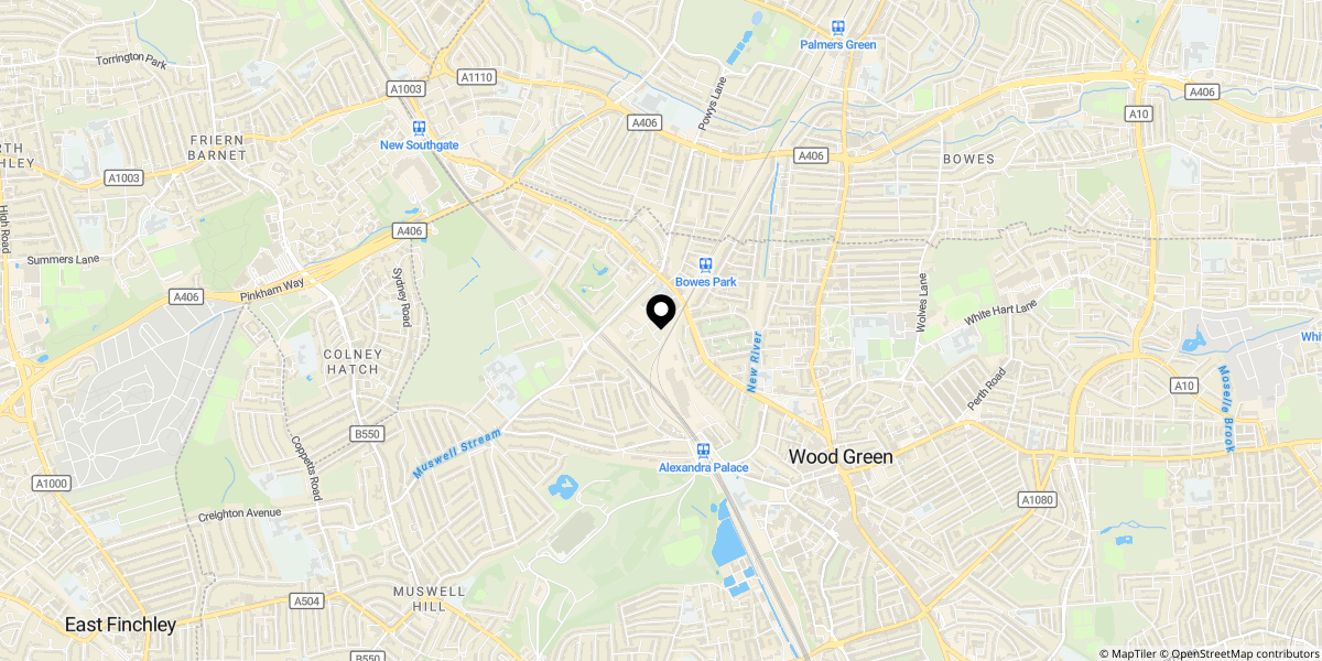 Approximate location of Bounds Green Road, London, N22 8DF